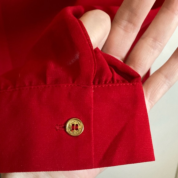 🌞Calvin Klein Red Adjustable Sleeve V-Neck Blouse #O - Picture 5 of 7